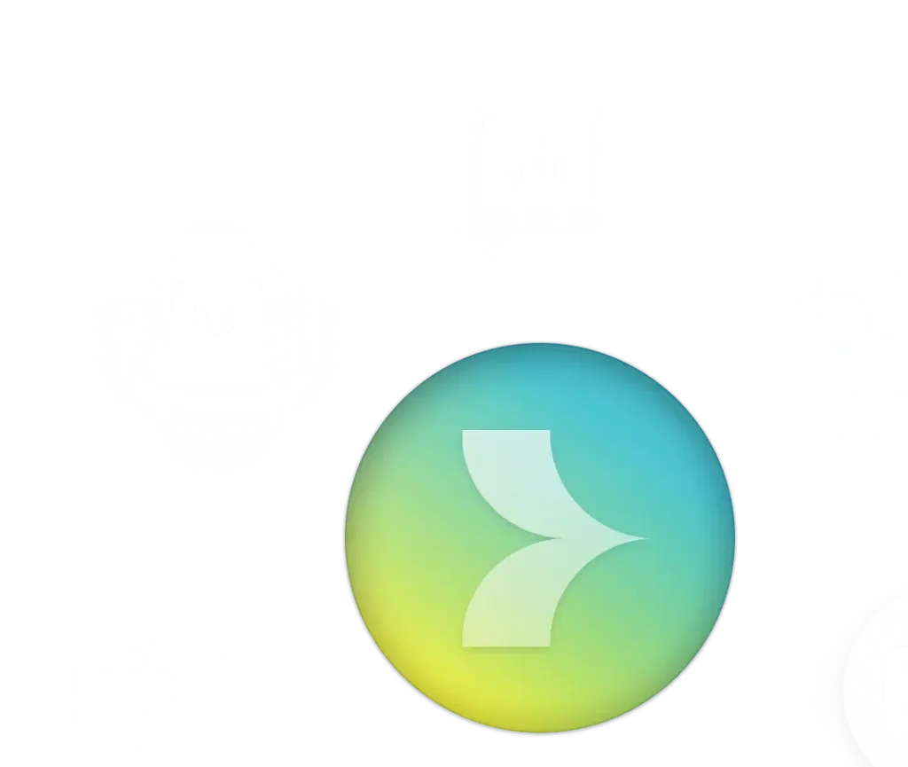 Diagram showing interconnected marketing apps and a prominent forward arrow, symbolizing growth.